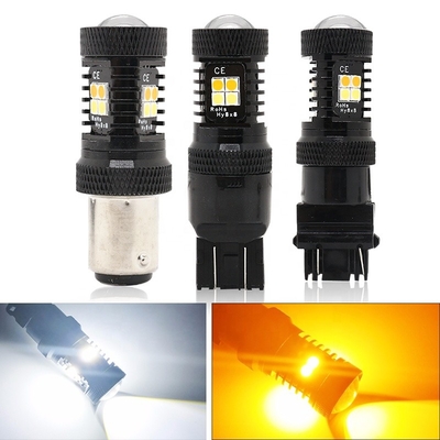 Warna Ganda Putih Kuning 12V Switchback LED Lampu Sein Rem 1157 3157 7443 3030 16SMD