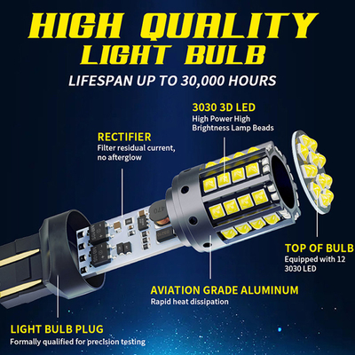 Putih Aluminium Alloy LED Turn Signals 1156 1157 T20 3030 44SMD Reversing Light 12V 24V