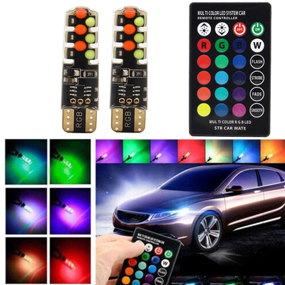 Kecerahan Mobil tipe baru interior led bohlam T10 5050 6SMD warna RGB Dengan RGB Dengan lampu remot strobo berkedip