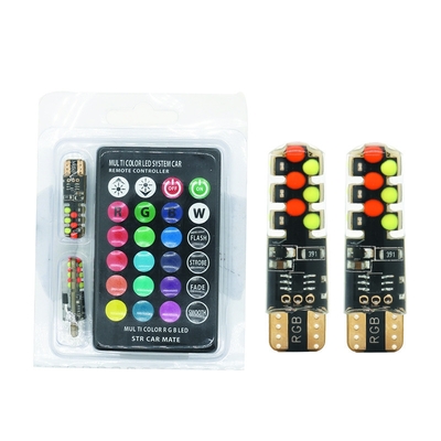 Kecerahan Mobil tipe baru interior led bohlam T10 5050 6SMD warna RGB Dengan RGB Dengan lampu remot strobo berkedip