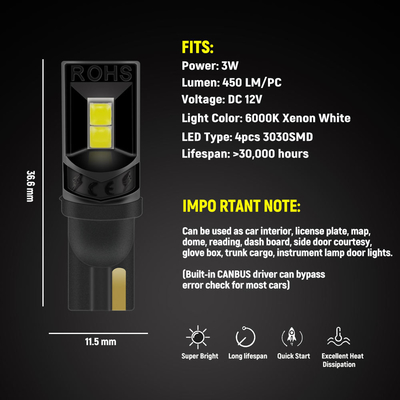 Lampu LED 360 derajat T10 194 168 147 W5W 3030 Lampu interior mobil LED