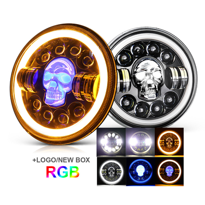 Lampu Depan LED Sepeda Motor Bulat 7 Inch Untuk Harley Royal Enfield 12000lm