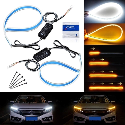 Flowing Bar Silicone Drl Daytime Running Lights 45CM 17.7 &quot;White Amber Flexible LED Tube Strip