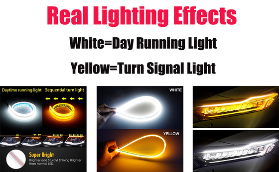 Flowing Bar Silicone Drl Daytime Running Lights 45CM 17.7 &quot;White Amber Flexible LED Tube Strip