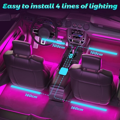 4 Pcs 48 Led Strip Lampu Suasana Interior Mobil IP65 Dengan Kontrol APLIKASI Port USB