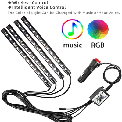 4 Pcs 48 Led Strip Lampu Suasana Interior Mobil IP65 Dengan Kontrol APLIKASI Port USB